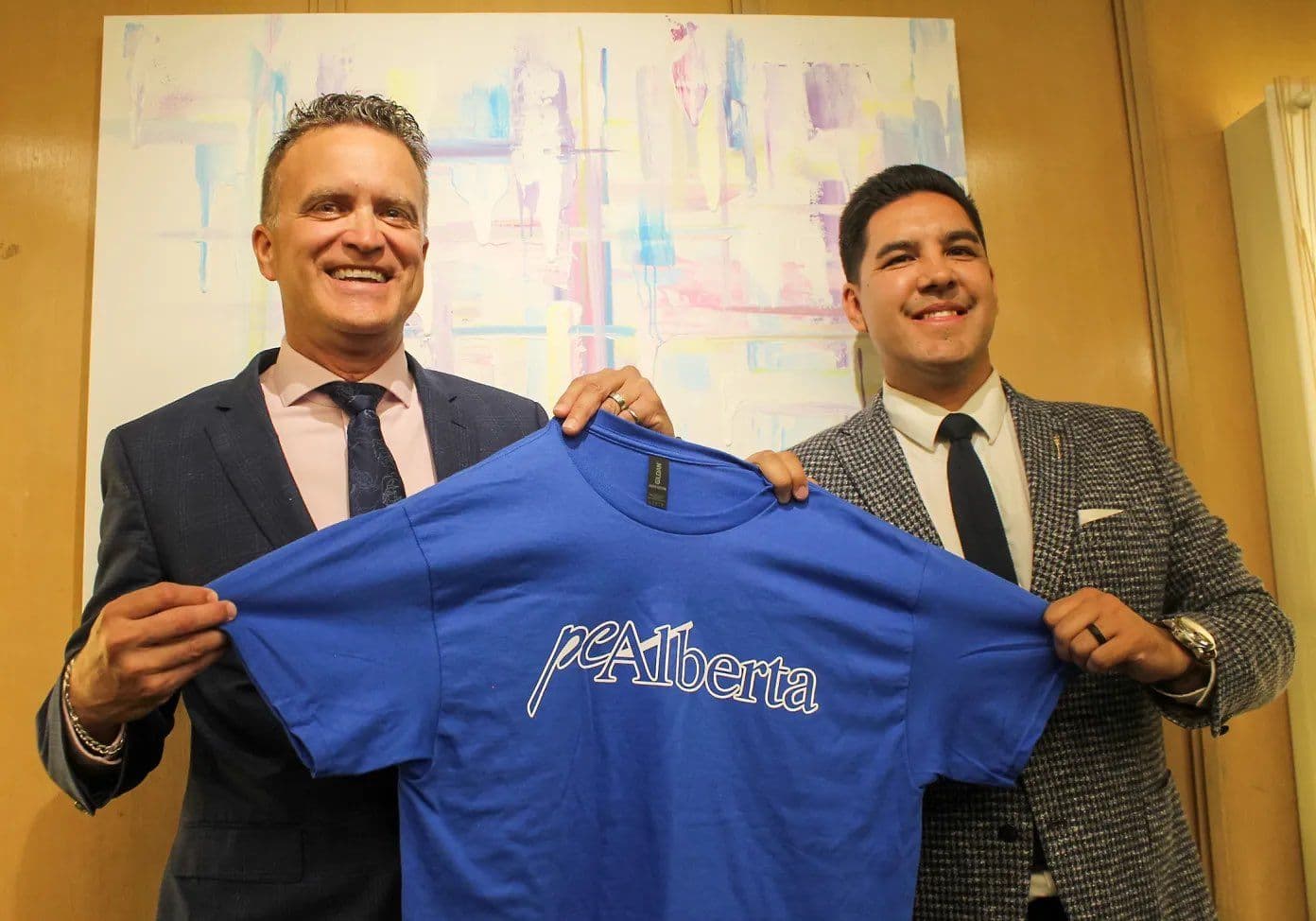 United Conservative Party lectern stands empty