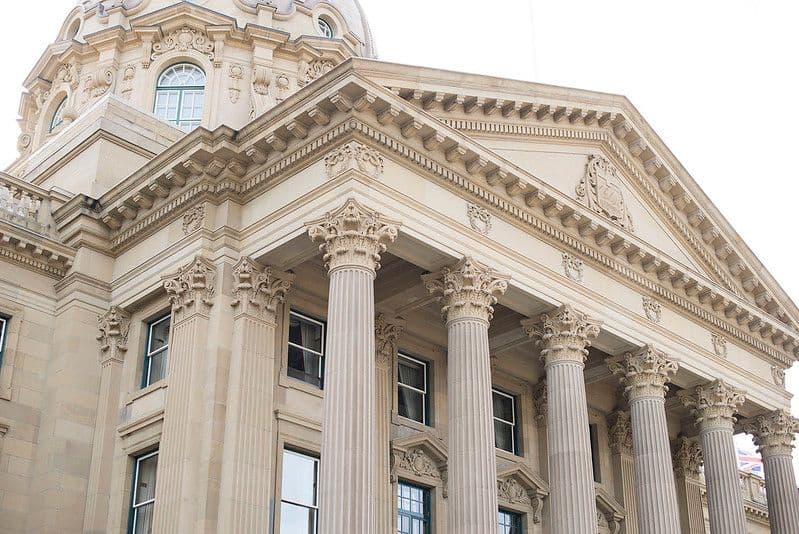The columns on the front of the Legislature building in Edmonton, Alberta, Canada